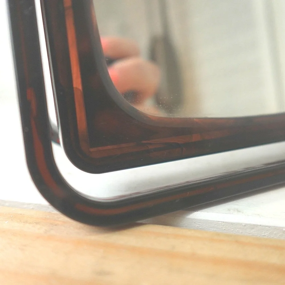 Vintage Vanity Mirror Double Sided Magnifying Made in Hong Kong MCM Lucite Frame